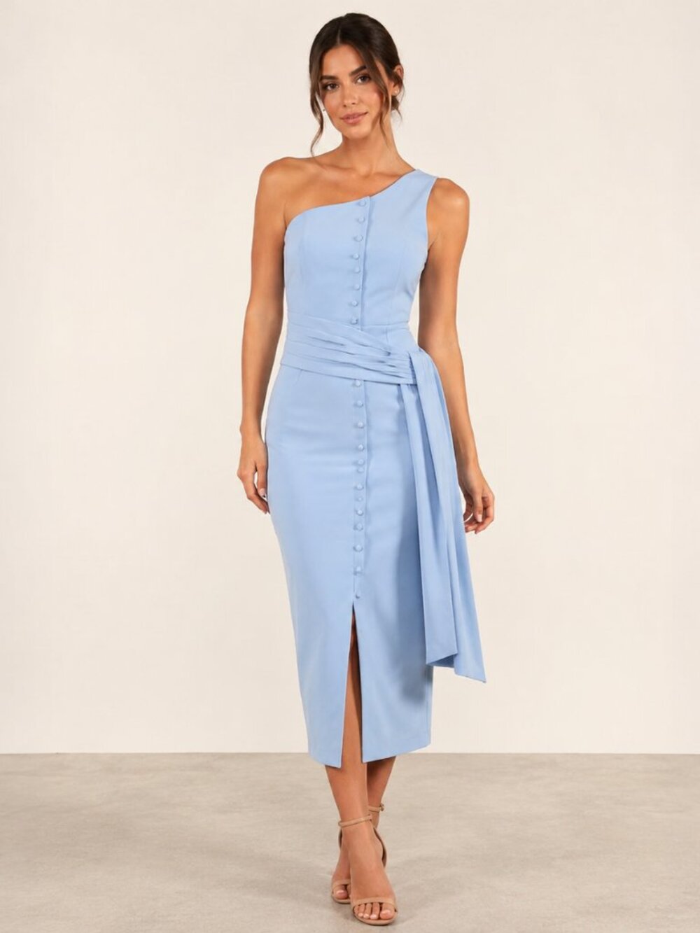 NWT Lavish Alice Blue One-Shoulder Cummerbund Midi Dress 8